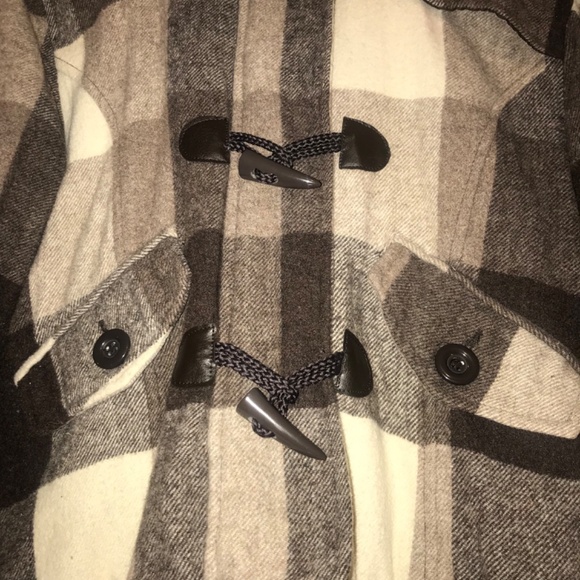 Vintage Y2K Lola Brown Plaid Wool Blend Crop Bomber Coat w/Faux Fur Trim Hood - Picture 2 of 15